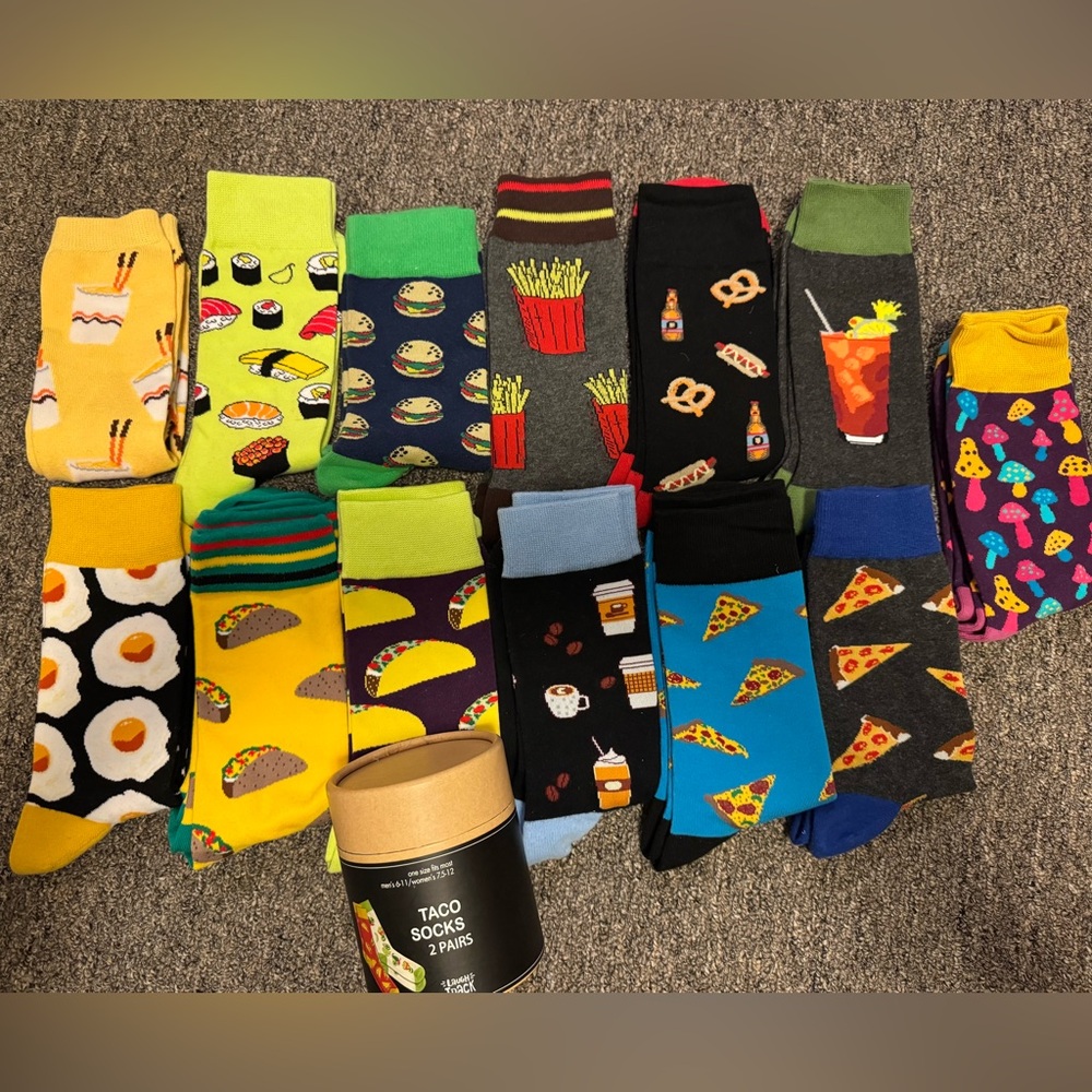 Colorful Food-Themed Men's Socks Set of 15